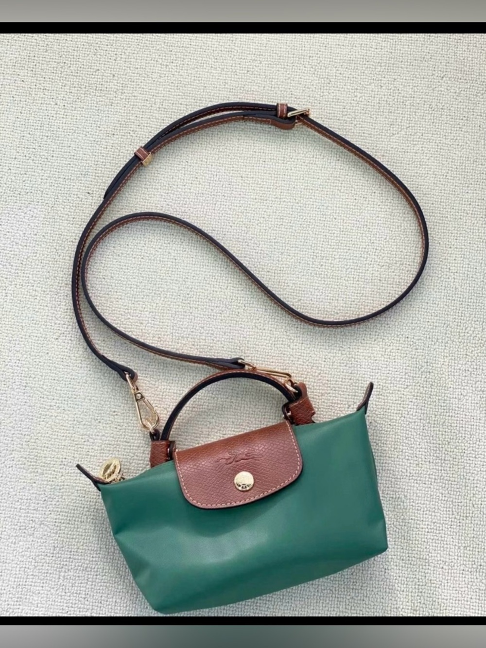 Longchamp Le Pliage Original Mini Pouch With Handle with Strap sage color